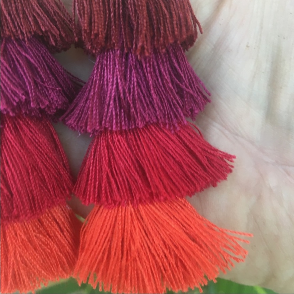 New!! Zara Red Silk Tassel Earrings - Picture 3 of 4